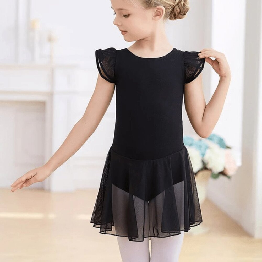 Toddler Girl Flutter Sleeve Ballet Leotard, Black, XS